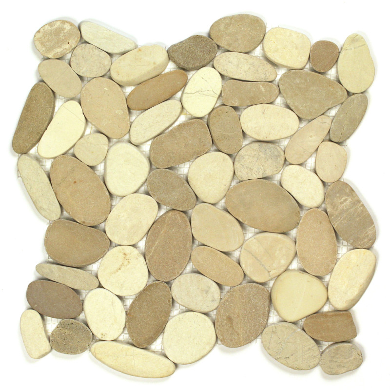 Carrelage mosaïque galets rectifiés beige et blanc 30 x 30 cm