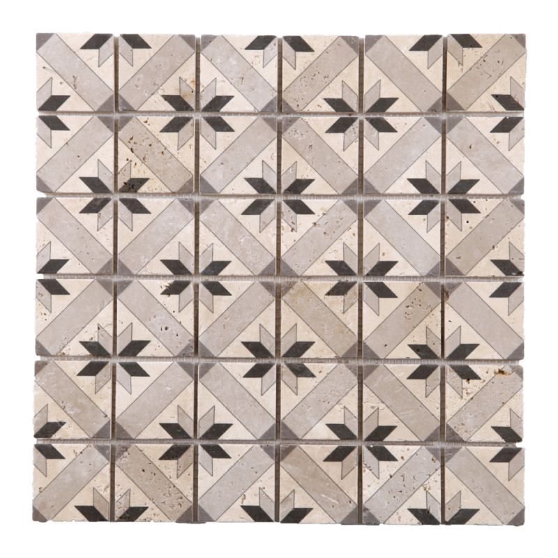 Carrelage mosaïque Fusain blanc, gris et noir 30,5 x 30,5 cm