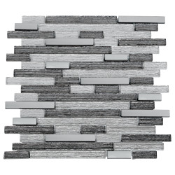 Carrelage mosaïque de verre avec briquettes multiformats gris 30 x 30 cm