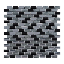 Carrelage mosaïque de verre poli gris et noir 30,5 x 30,5 cm