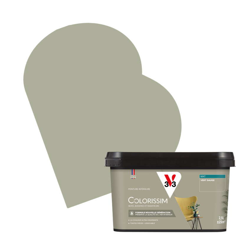 Peinture pour murs Colorissim vert sauge mat 2,5 L V33