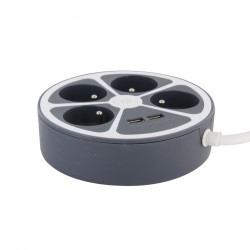 Multiprise Power Circle 4 prises 2 USB gris 1,5 m CHACON