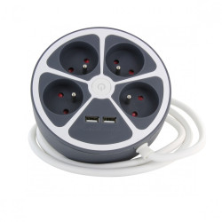 Multiprise Power Circle 4 prises 2 USB gris 1,5 m CHACON