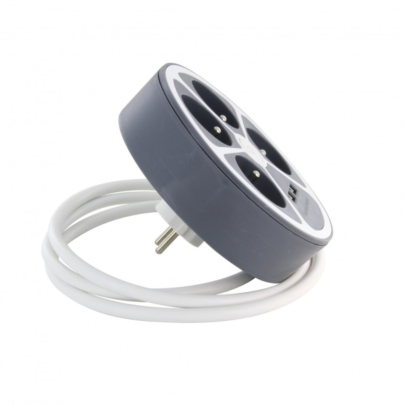 Multiprise Power Circle 4 prises 2 USB gris 1,5 m CHACON