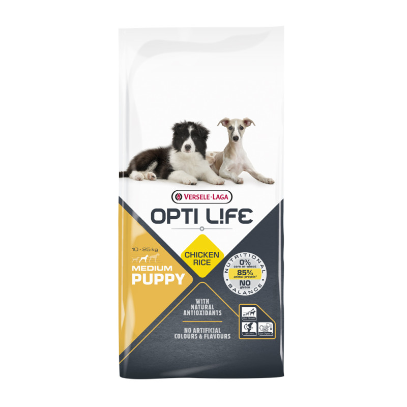 Sac de croquettes pour chiot Medium Opti Life Poulet 12,5 kg