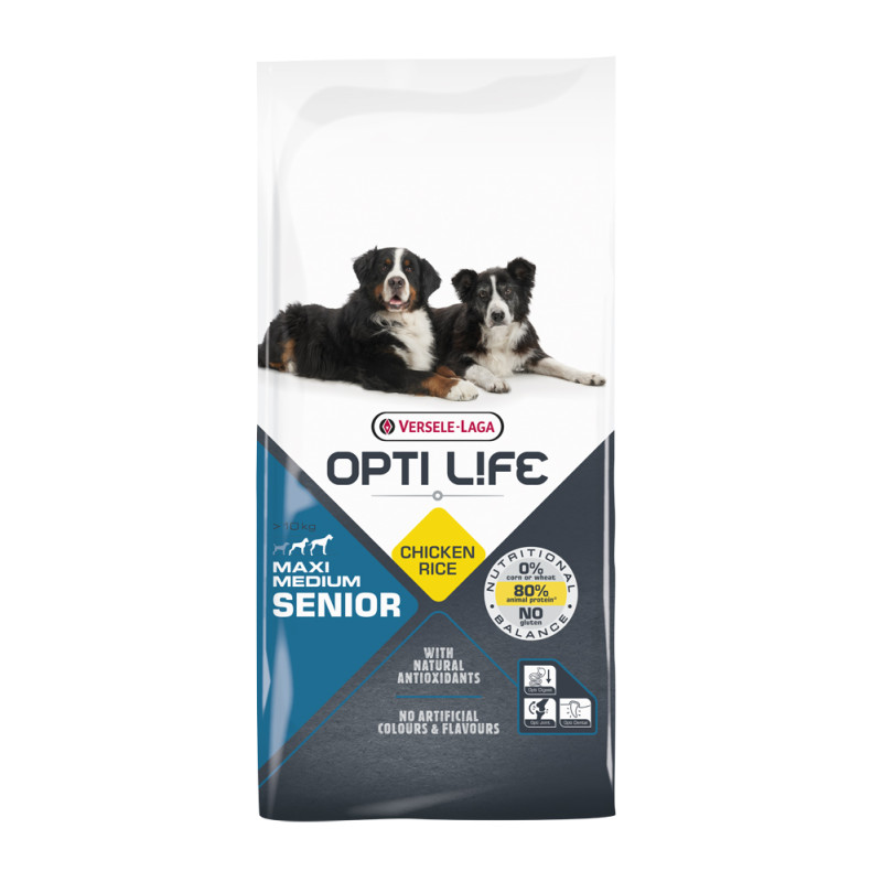 Sac de croquettes pour chien âgé Medium et Maxi Opti Life Poulet 12,5 kg