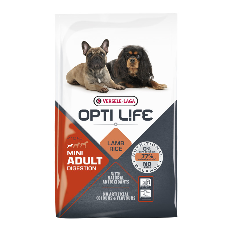 Sac de croquettes pour chien Mini Digestion Opti Life Agneau 7,5 kg