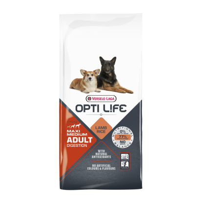 Sac de croquettes pour chien Medium et Maxi Digestion Opti Life Agneau 12,5 kg