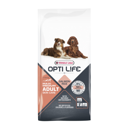 Sac de croquettes pour chien Medium et Maxi Soin du pelage Opti Life Saumon 7,5 kg