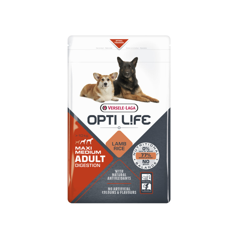 Sac de croquettes pour chien Medium et Maxi Digestion Opti Life Agneau 1 kg