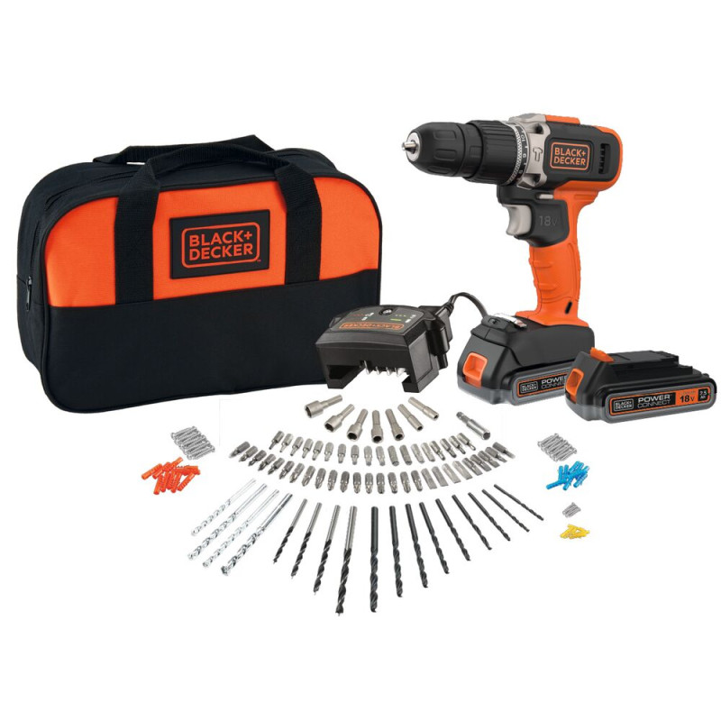 Perceuse-visseuse à percussion sur batterie BCD0032S120-QW avec accessoires 2 x 1,5 Ah BLACK+DECKER