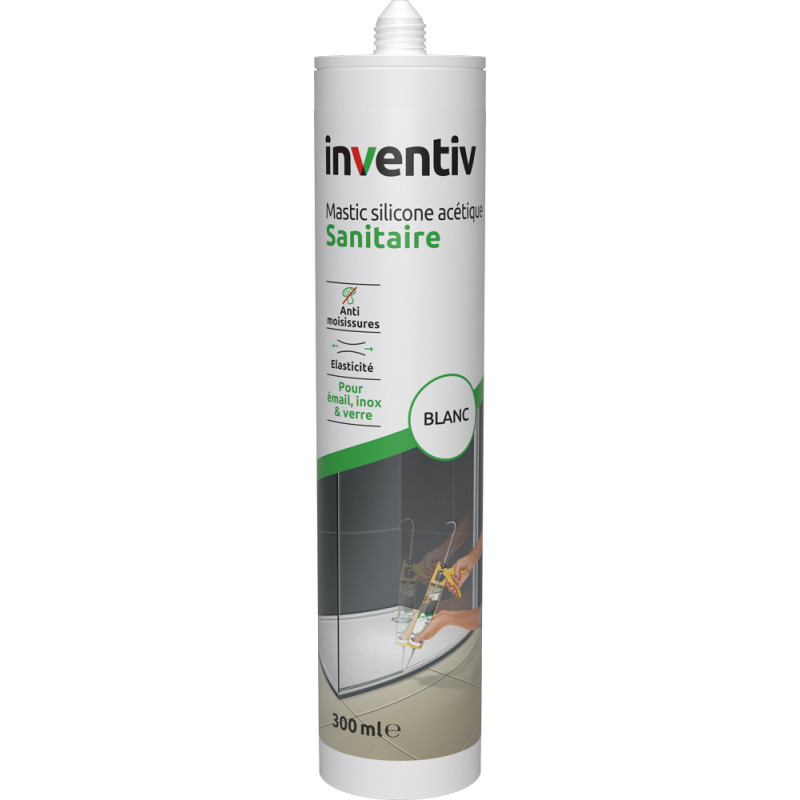 Mastic silicone acétique pour sanitaire blanc 0,3 L INVENTIV