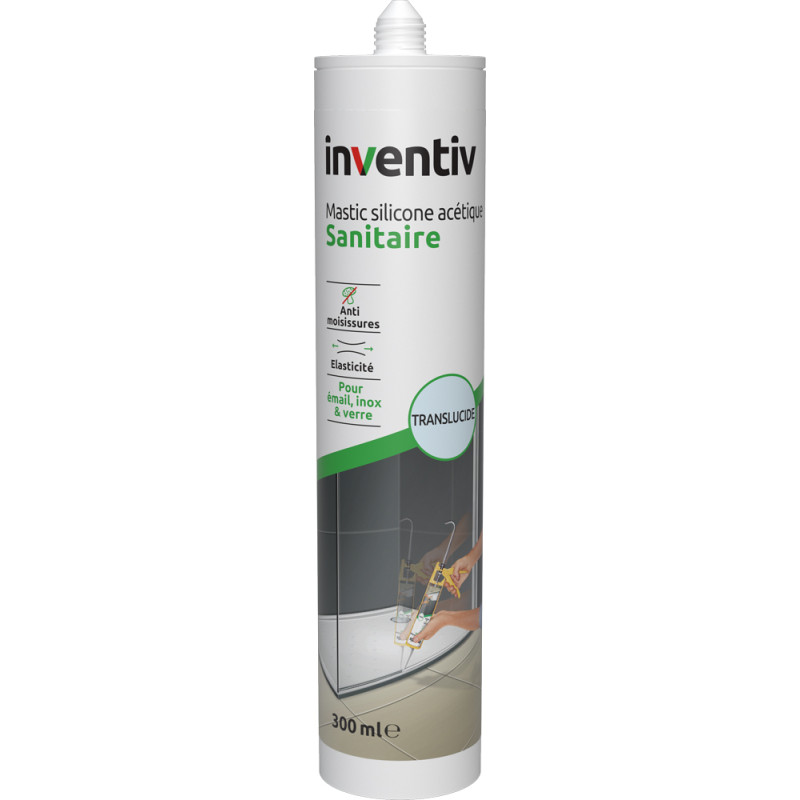 Mastic silicone acétique pour sanitaire transparent 0,3 L INVENTIV