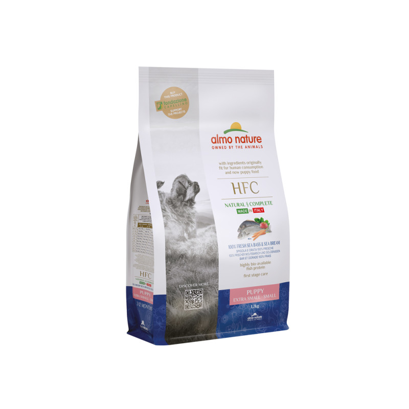 Sac de croquettes pour chiot Extra Small et Small Almo Nature Bar frais et Dorade 1,2 kg