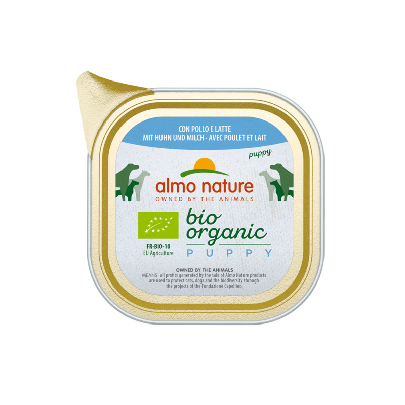 Barquette de pâtée pour chiot Almo Nature Bio Poulet et Lait 100 g