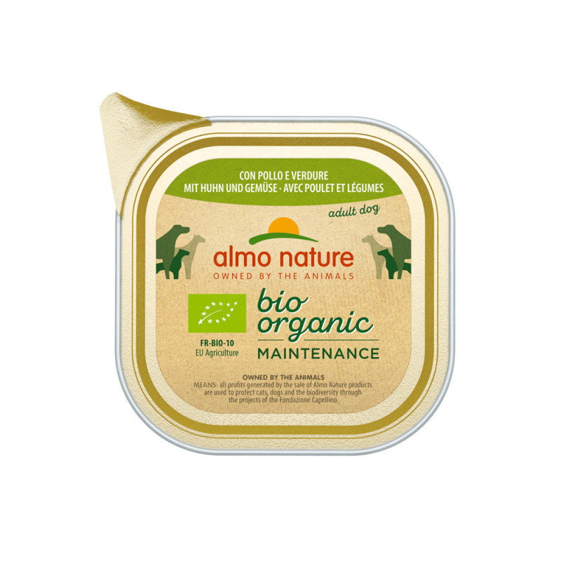 Barquette de pâtée pour chien Almo Nature Bio Poulet et Légumes 100 g