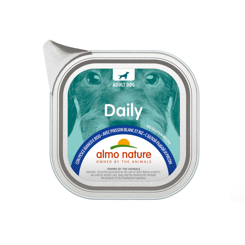 Barquette de pâtée pour chien Daily Almo Nature Poisson blanc et Riz 100 g