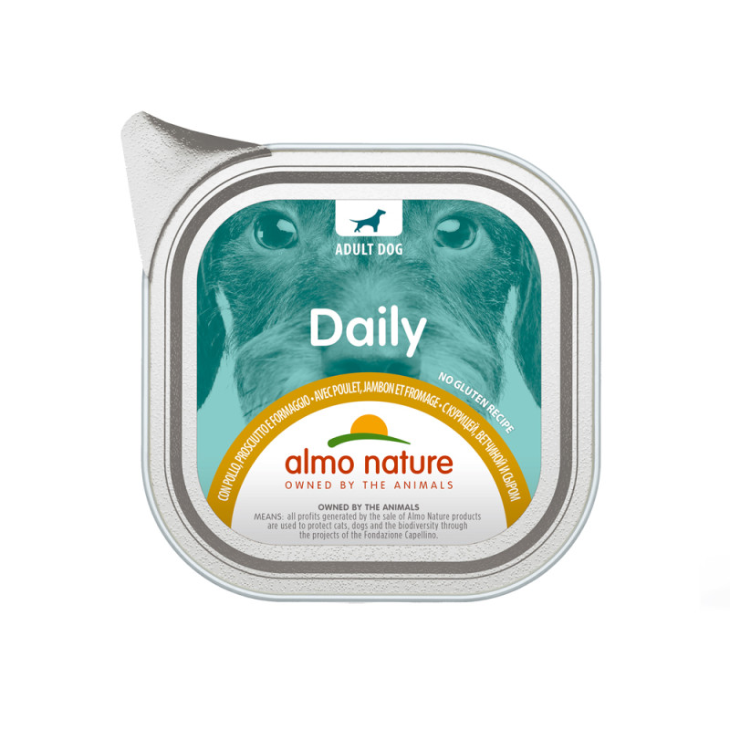 Barquette de pâtée pour chien Daily Almo Nature Poulet, Jambon et Fromage 100 g