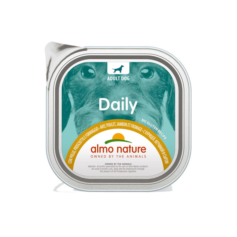 Barquette de pâtée pour chien Daily Almo Nature Poulet, Jambon et Fromage 300 g