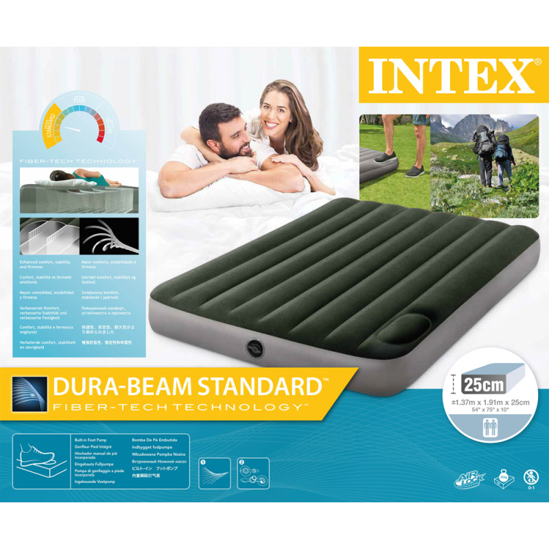 Matelas gonflable Twin Dura Beam Classic Downy avec gonfleur intégré 137 x 191 x 25 cm INTEX