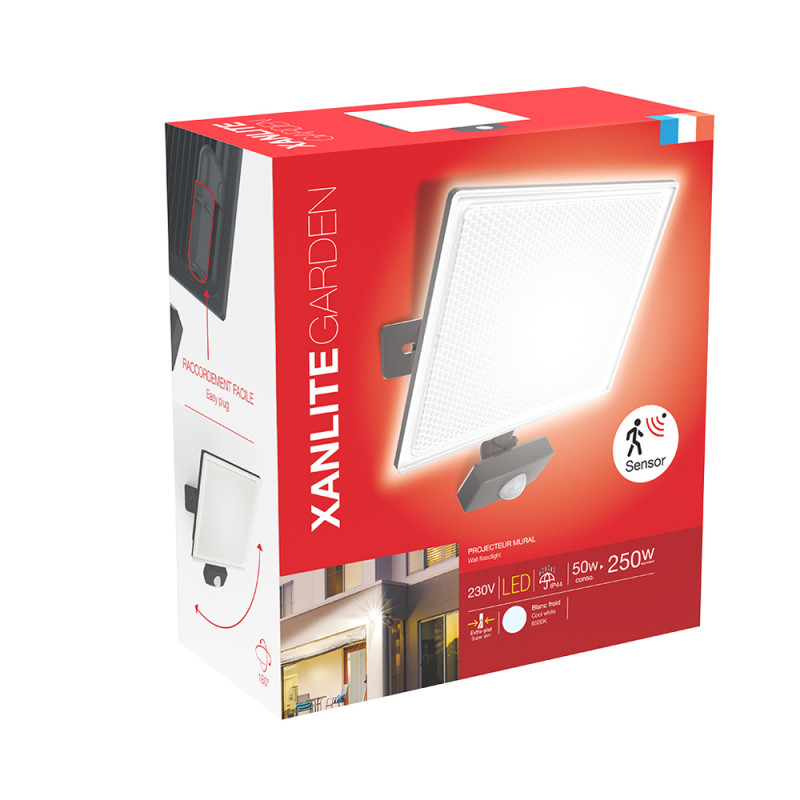Projecteur extérieur LED avec détecteur de mouvement noir 50 W XANLITE
