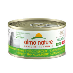 Boîte de pâtée pour chat Almo Nature Saumon, Thon et Courgettes 0,07 kg