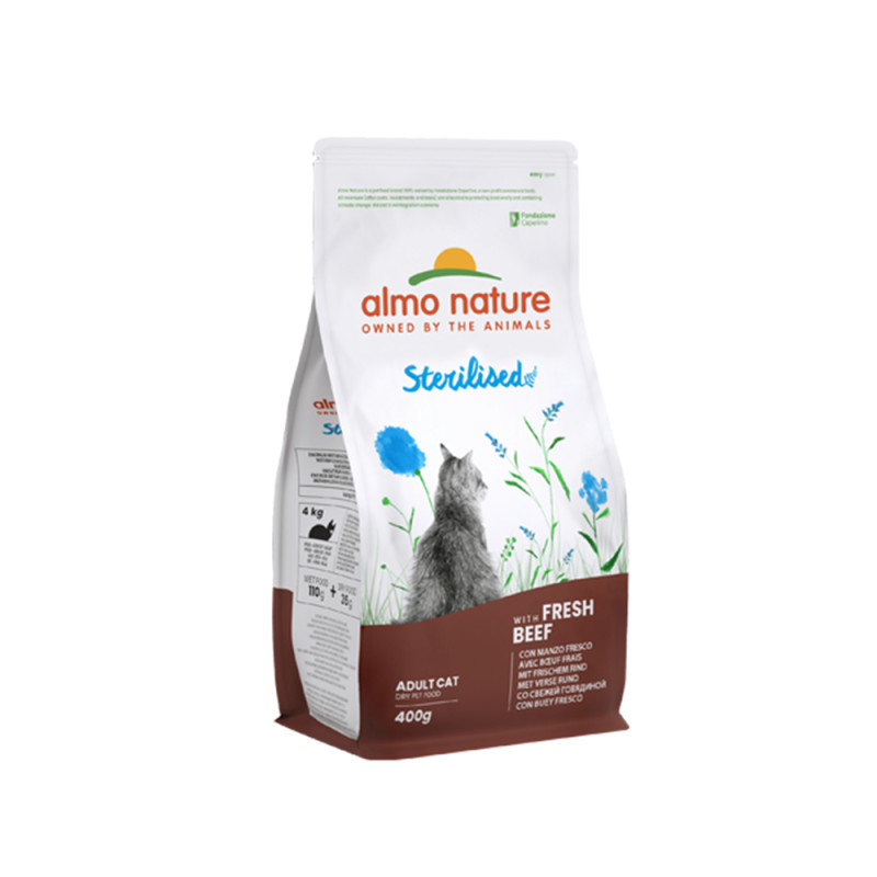 Sac de croquettes pour chat stérilisé Holistic Almo Nature Boeuf et Riz 0,4 kg