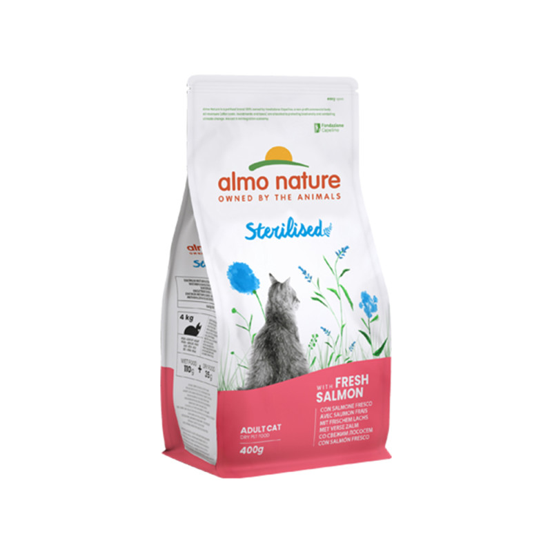 Sac de croquettes pour chat stérilisé Holistic Almo Nature Saumon et Riz 0,4 kg