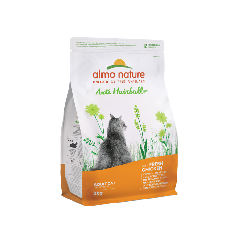 Sac de croquettes pour chat anti-boules de poils Holistic Almo Nature Poulet et Riz 2 kg