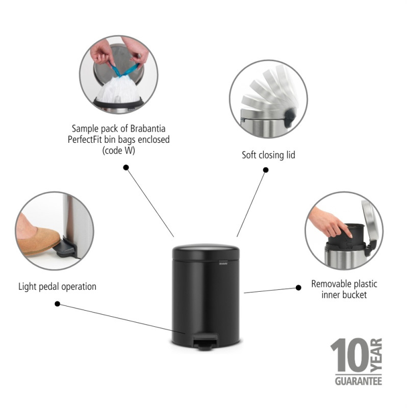 Poubelle à pédale NewIcon noire 5 L BRABANTIA