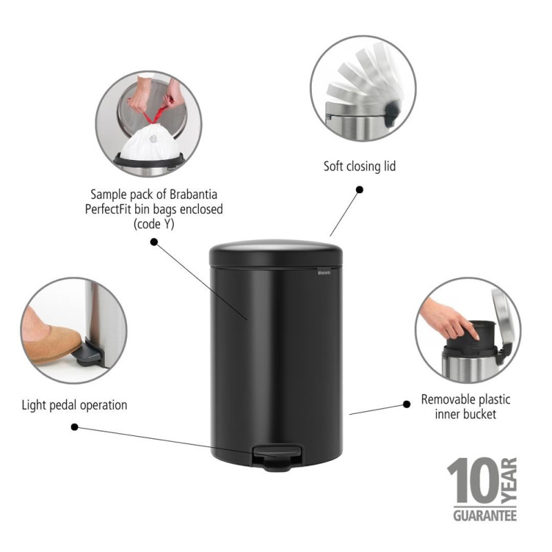 Poubelle à pédale NewIcon noire 20 L BRABANTIA