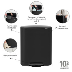 Poubelle de tri à pédale Bo noire 2 x 30 L BRABANTIA Poubelle de tri à pédale Bo noire 2 x 30 L BRABANTIA