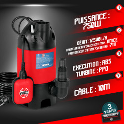 Pompe vide-cave pour eau chargée 750 W MASTERPUMPS