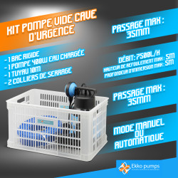 Kit pompe vide-cave pour eau chargé 400 W avec tuyau d'évacuation de 10 m EKKOPUMPS
