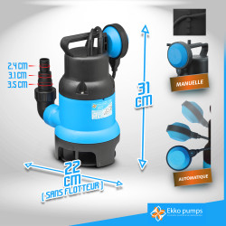 Kit pompe vide-cave pour eau chargé 400 W avec tuyau d'évacuation de 10 m EKKOPUMPS