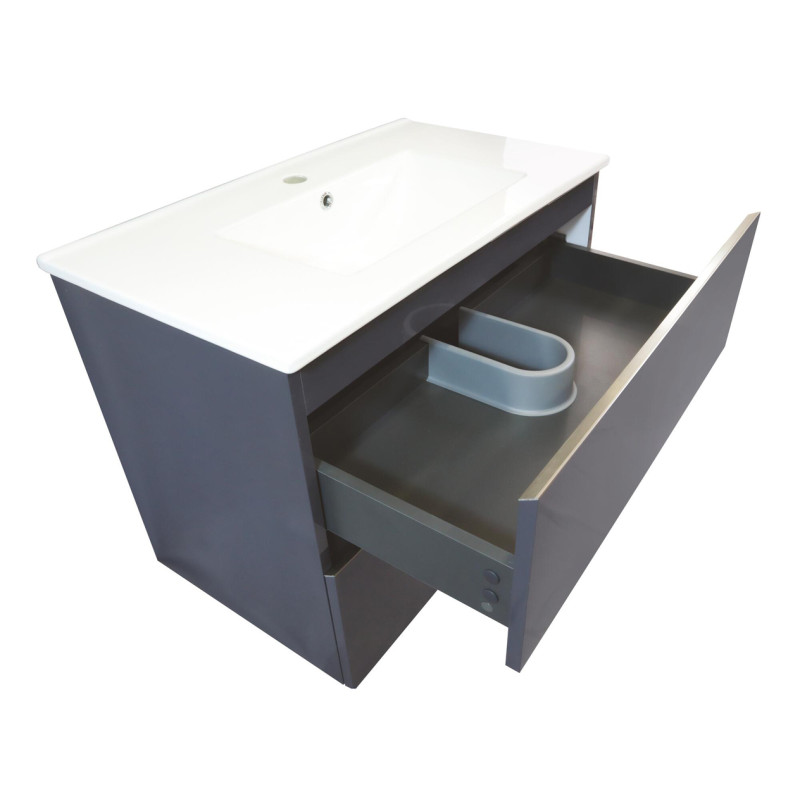 Meuble de salle de bain deux tiroirs avec vasque Trendy gris mat 80 cm ONDEE