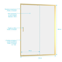 Porte de douche coulissante Factory Gold 140 x 200 cm AURLANE Porte de douche coulissante Factory Gold 140 x 200 cm AURLANE