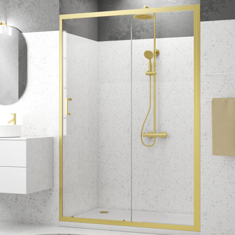 Porte de douche coulissante Factory Gold 140 x 200 cm AURLANE Porte de douche coulissante Factory Gold 140 x 200 cm AURLANE