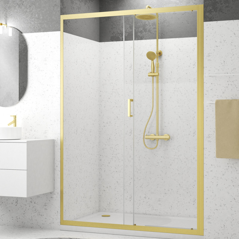 Porte de douche coulissante Factory Gold 140 x 200 cm AURLANE Porte de douche coulissante Factory Gold 140 x 200 cm AURLANE