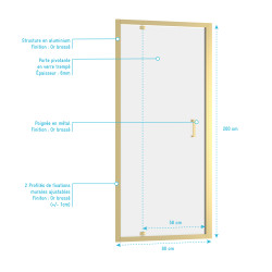 Porte de douche pivotante Factory Gold 90 x 200 cm AURLANE Porte de douche pivotante Factory Gold 90 x 200 cm AURLANE