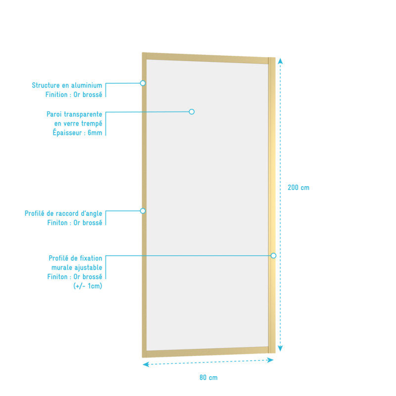 Paroi de douche fixe Factory Gold 80 x 200 cm AURLANE Paroi de douche fixe Factory Gold 80 x 200 cm AURLANE