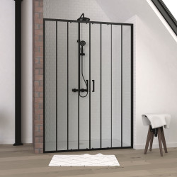 Paroi de douche à double porte coulissante Factor X noire 140 x 200 cm AURLANE Paroi de douche à double porte coulissante Factor X noire 140 x 200 cm AURLANE