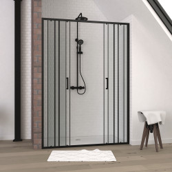 Paroi de douche à double porte coulissante Factor X noire 140 x 200 cm AURLANE Paroi de douche à double porte coulissante Factor X noire 140 x 200 cm AURLANE