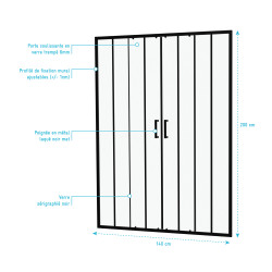 Paroi de douche à double porte coulissante Factor X noire 140 x 200 cm AURLANE Paroi de douche à double porte coulissante Factor X noire 140 x 200 cm AURLANE