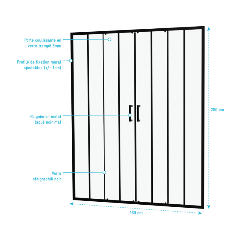 Paroi de douche à double porte coulissante Factor X noire 160 x 200 cm AURLANE Paroi de douche à double porte coulissante Factor X noire 160 x 200 cm AURLANE
