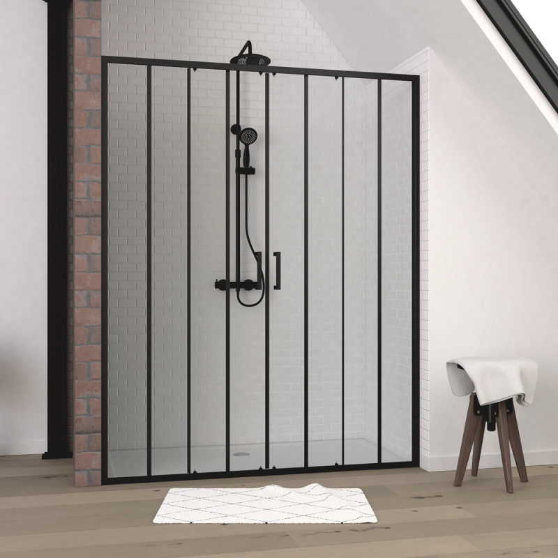 Paroi de douche à double porte coulissante Factor X noire 160 x 200 cm AURLANE Paroi de douche à double porte coulissante Factor X noire 160 x 200 cm AURLANE