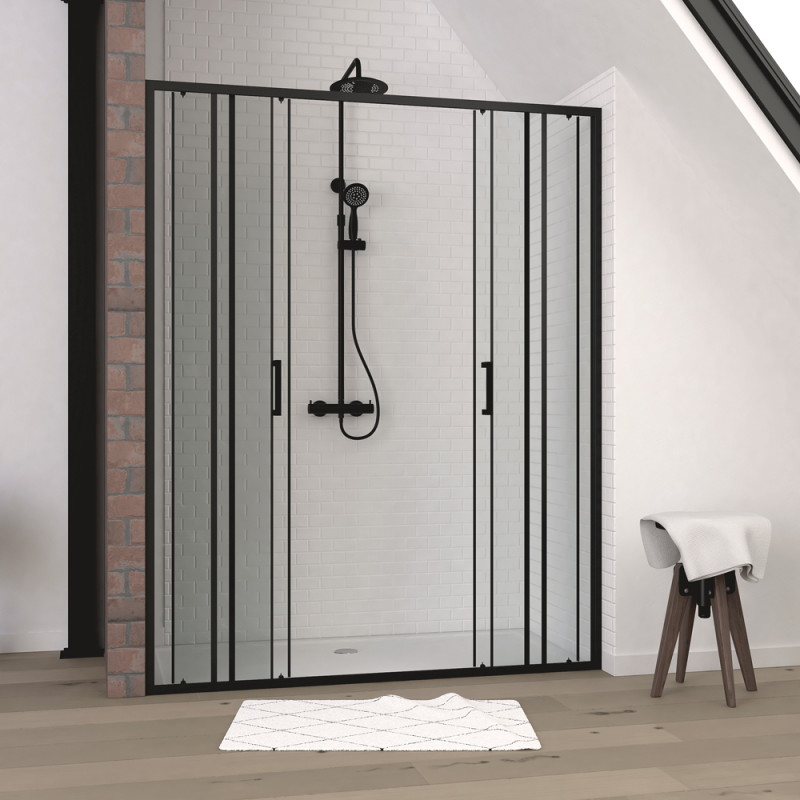 Paroi de douche à double porte coulissante Factor X noire 160 x 200 cm AURLANE Paroi de douche à double porte coulissante Factor X noire 160 x 200 cm AURLANE