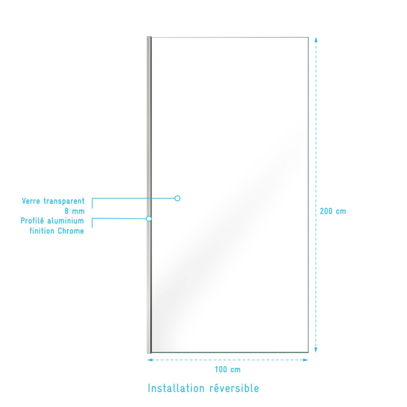 Paroi de douche transparente Parma 2 chrome 100 x 200 cm AURLANE Paroi de douche transparente Parma 2 chrome 100 x 200 cm AURLANE