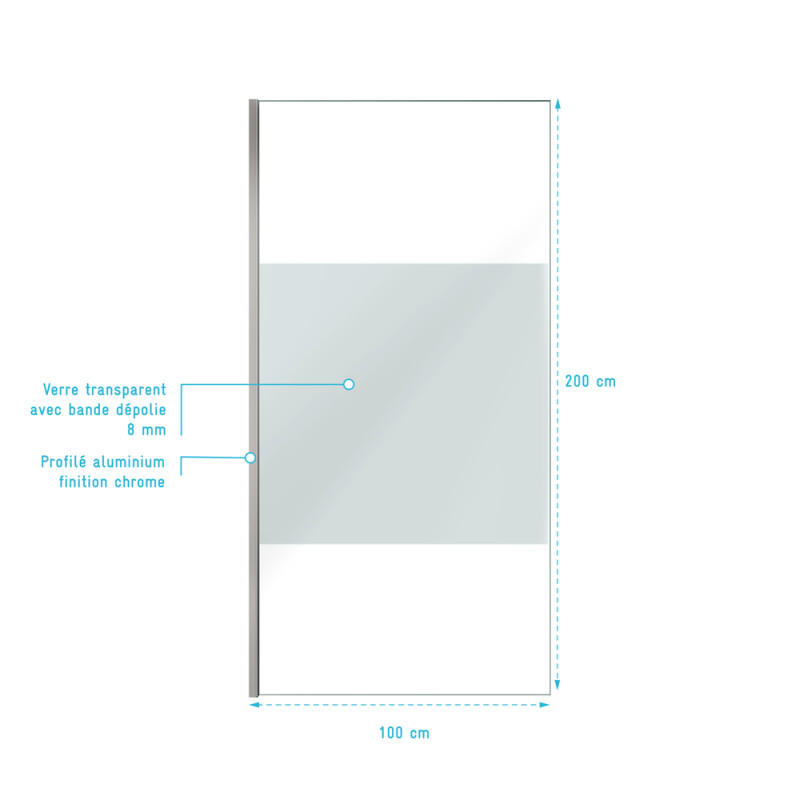 Paroi de douche verre dépoli Parma 2 chrome 100 x 200 cm AURLANE Paroi de douche verre dépoli Parma 2 chrome 100 x 200 cm AURLANE