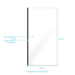 Paroi de douche transparente Parma 2 noire 100 x 200 cm AURLANE Paroi de douche transparente Parma 2 noire 100 x 200 cm AURLANE